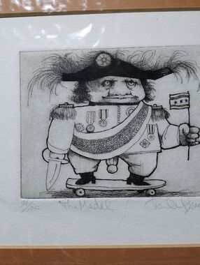 Charles Bragg Signed Etching "The Medal" 1970, Man on Skate board